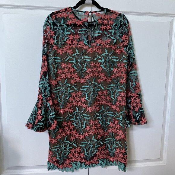 Elliatt Dress Womens Floral Lace Pink Blue Trumpet Bell Sleeve Mod Retro Wedding - Picture 7 of 12